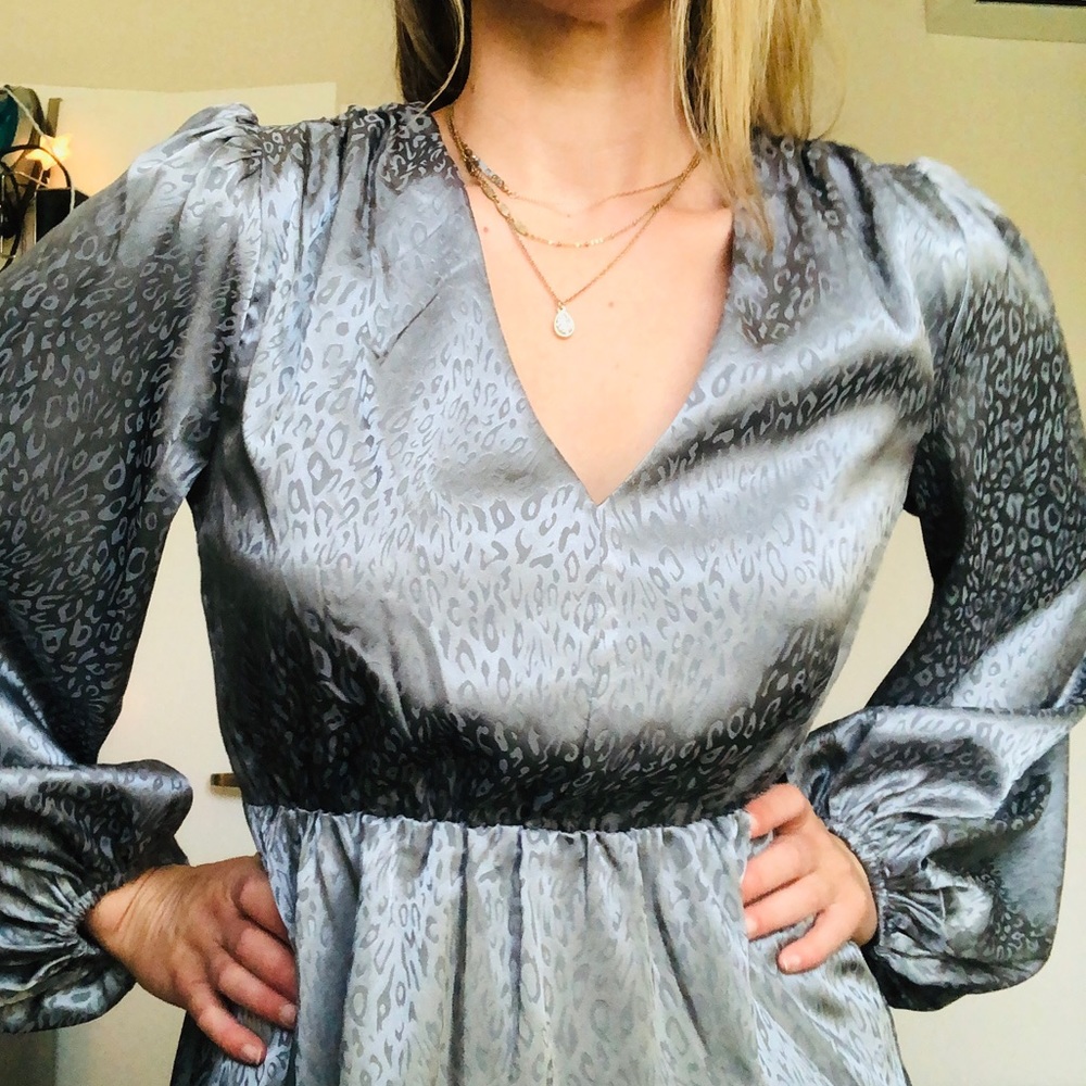 👑Chrome Jacquard Leopard Print Satin Mini Dress - Picture 8 of 8